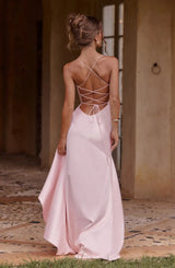 Women's Satin Lace-Up Maxi Dress
