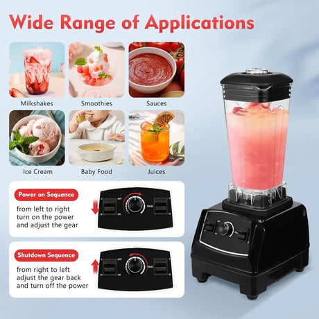 Countertop smoothie blender showcasing milkshakes, smoothies, sauces, and more with user-friendly controls.