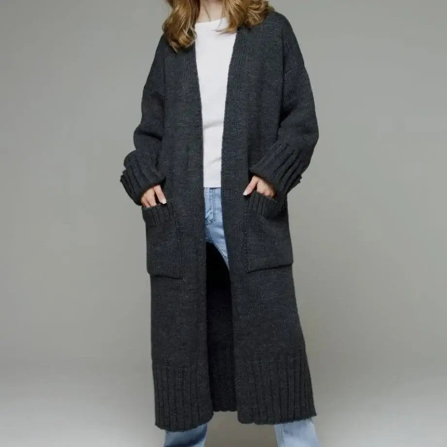 Women Long Pocket Knit Cardigan