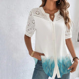 LaceMood™ Casual Lace Shirt featuring a stylish open stitch design and elegant print bottom.