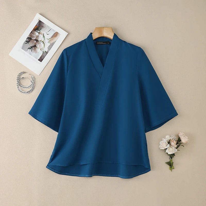 Kyoto Cross V-Neck Tunic Blouse