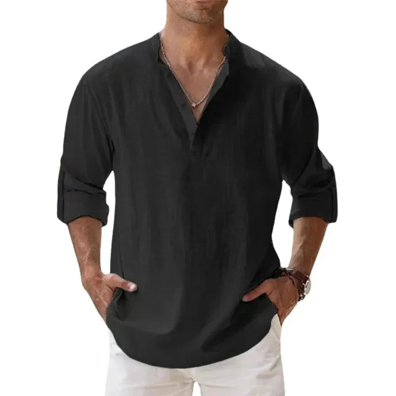 Men’s Linen Henley Shirt