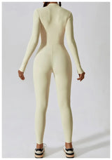 Women Fitness Zipper Long Sleeve Jumpsuit