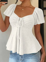 Luna Lace-Up V-Neck Blouse