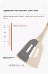 Silicone Cooking Utensil Set with Wooden Handle