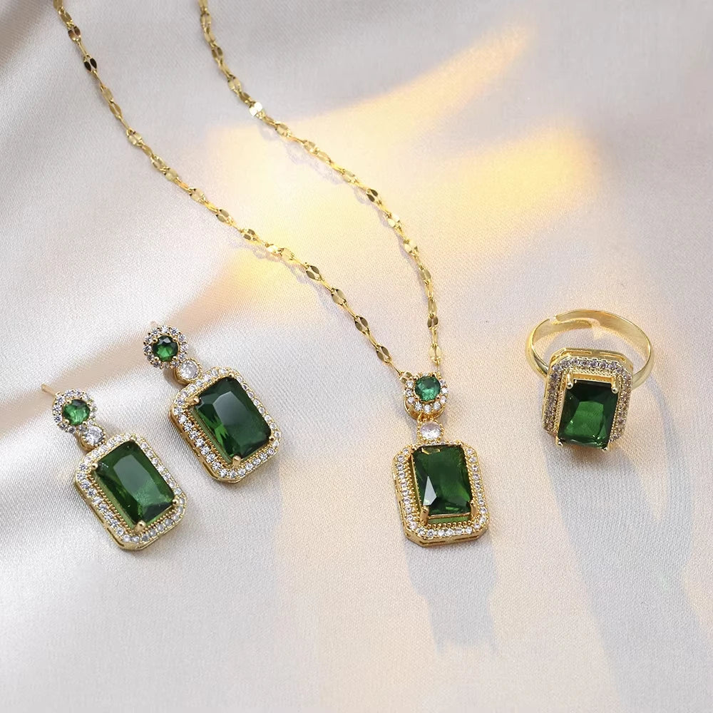 Women’s Green Jade 3-Piece Jewelry Set