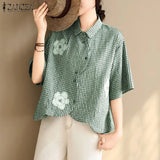 Harper Checked Lapel Blouse