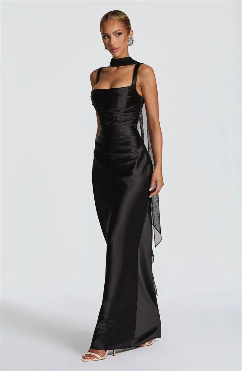 Luxe Satin Halter Evening Gown