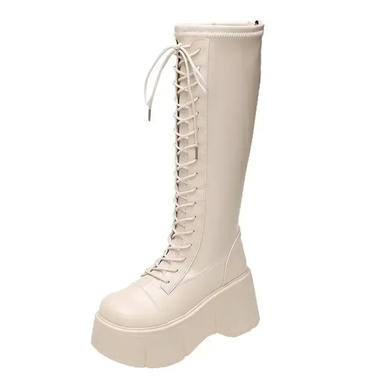 Women Mid Calf Boots Motorcycle Fuzzy Boots