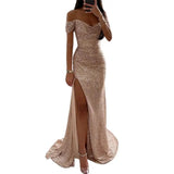 Women's Off Shoulder Sequin Maxi Dress