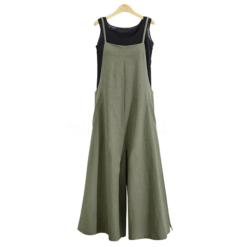 Women Wide Leg Cotton Linen Jumpsuit