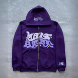 Unisex Retro Letter Zip Hoodie