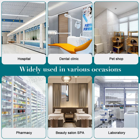 Collage of environments showing nurse dental scrubs set usage in hospitals, clinics, pharmacies, and beauty salons.