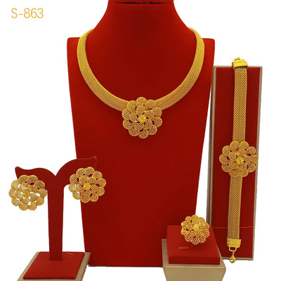 24K Gold Flower Bridal Jewelry Set