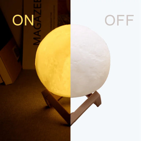 LED Moon Galaxy Book Light demonstrating ON and OFF modes for ambiance and decor.