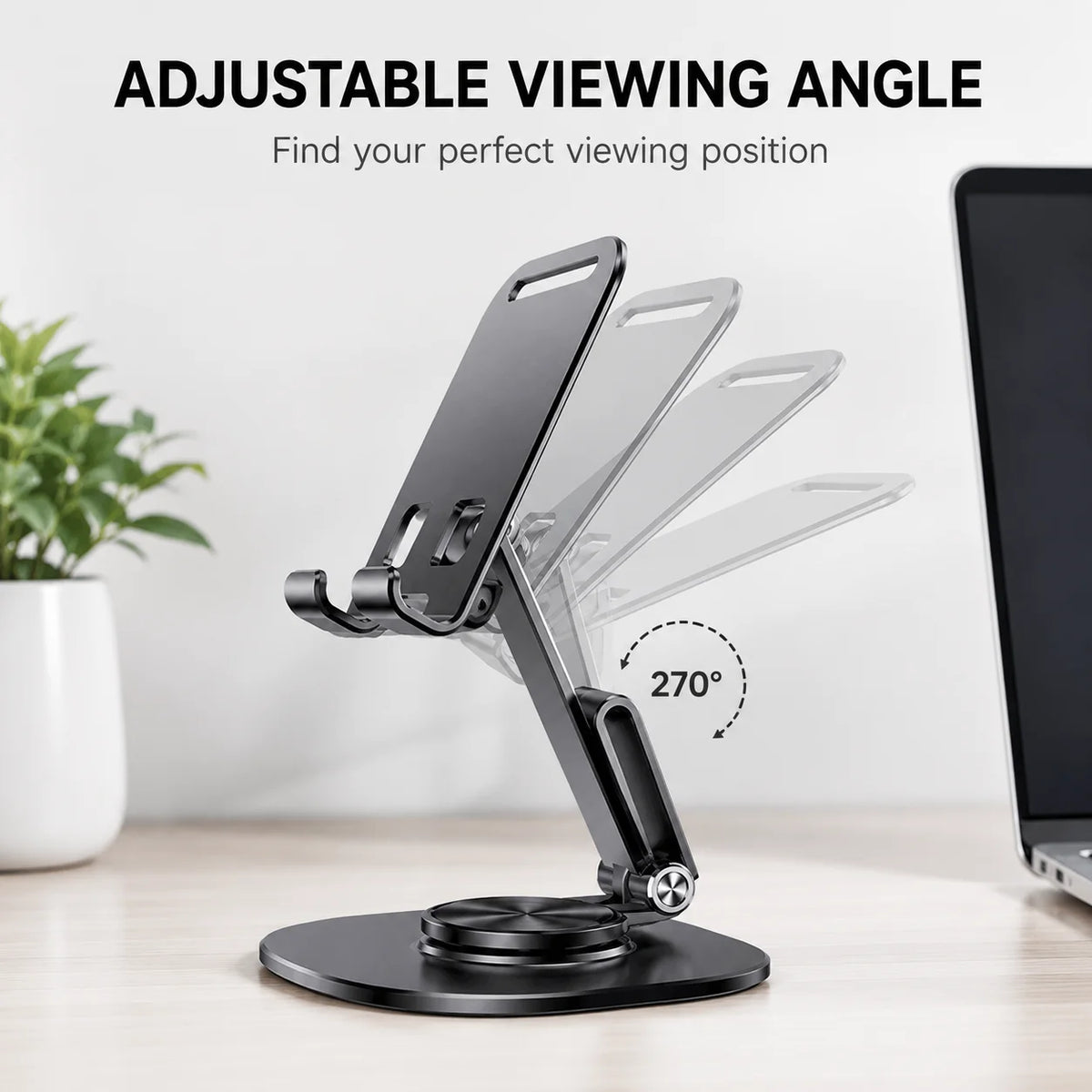 Adjustable Aluminum Desktop Phone Stand – Foldable & Hands-Free