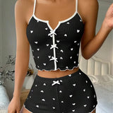 Women Heart Print Silk Pajamas