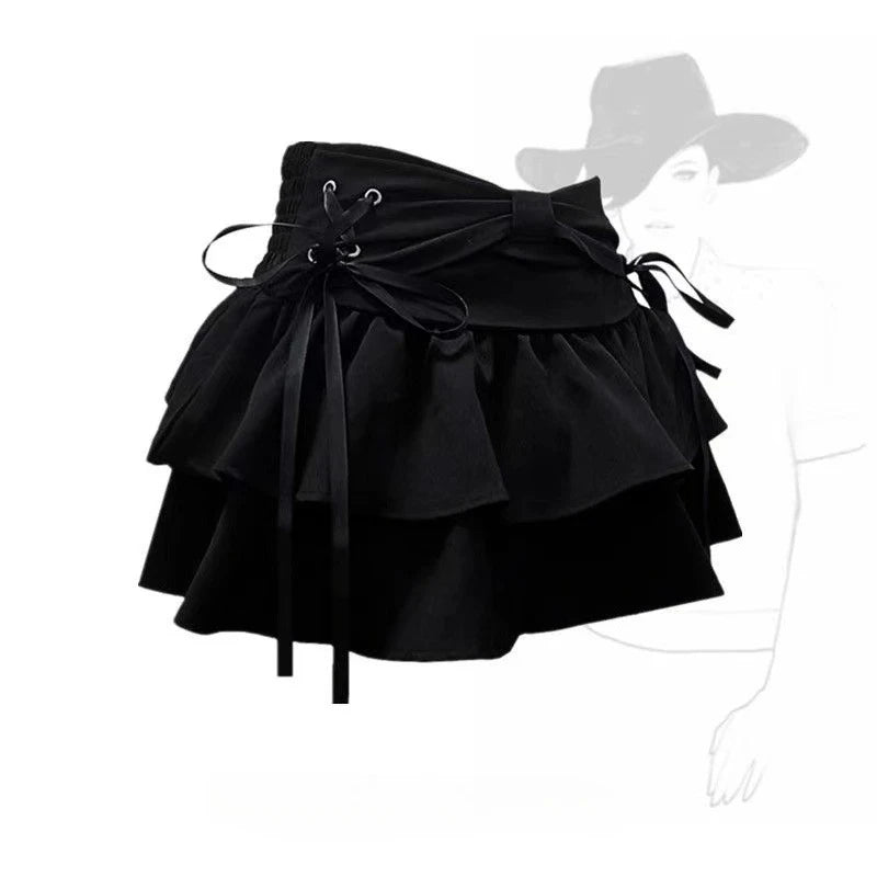 LaceFold™ – Pleated Denim Skirt with Shorts (American Spicy Girl)