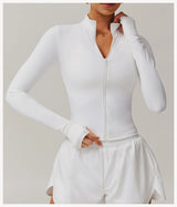 Women's Zip Long Sleeve Yoga Jacket – Slim Fit Gym Training Top