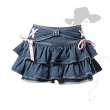 LaceFold™ – Pleated Denim Skirt with Shorts (American Spicy Girl)