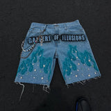 FlameShorts™ – Rhinestone Baggy Shorts (Y2K Flame Street Look)