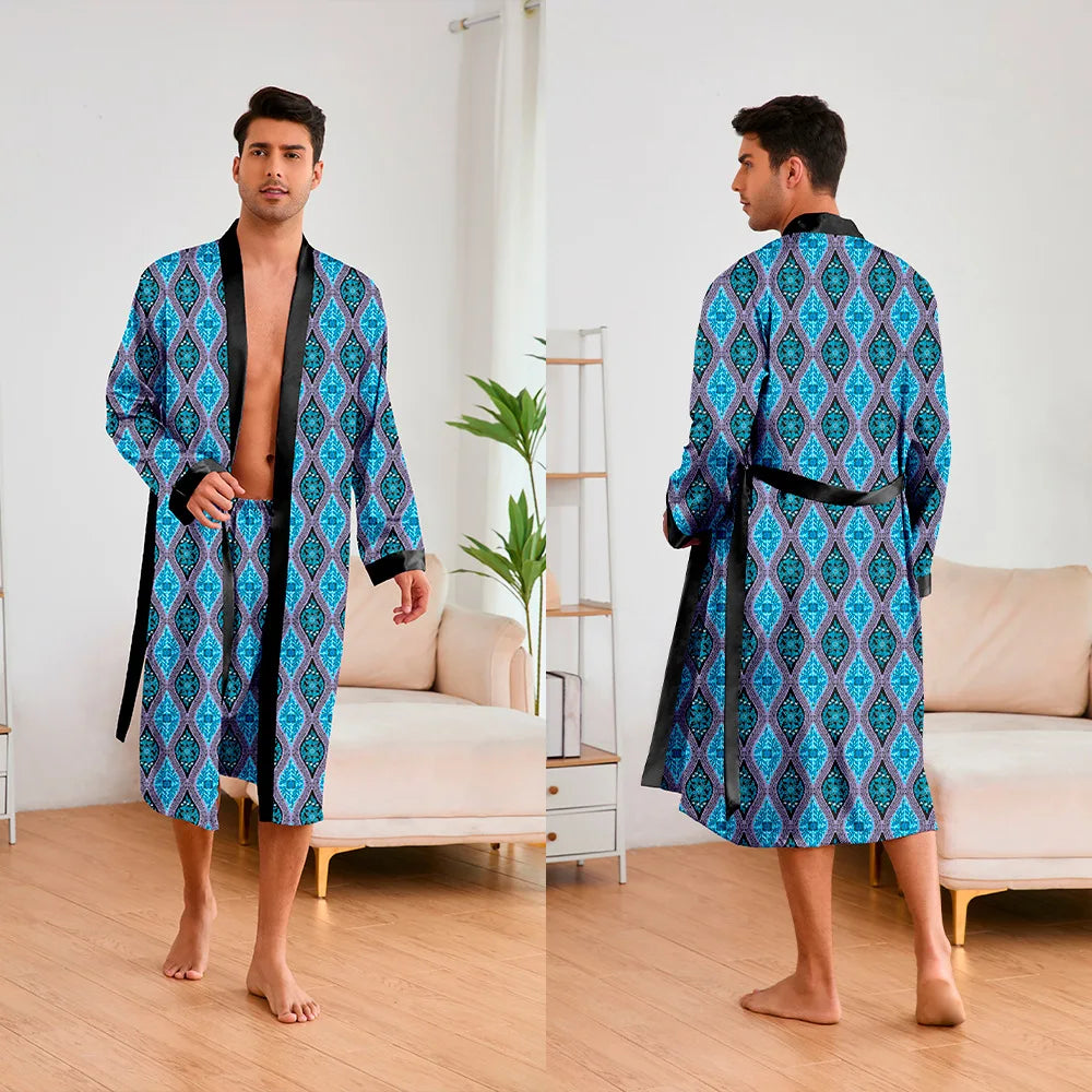 Men’s Leopard Satin Bathrobe Set
