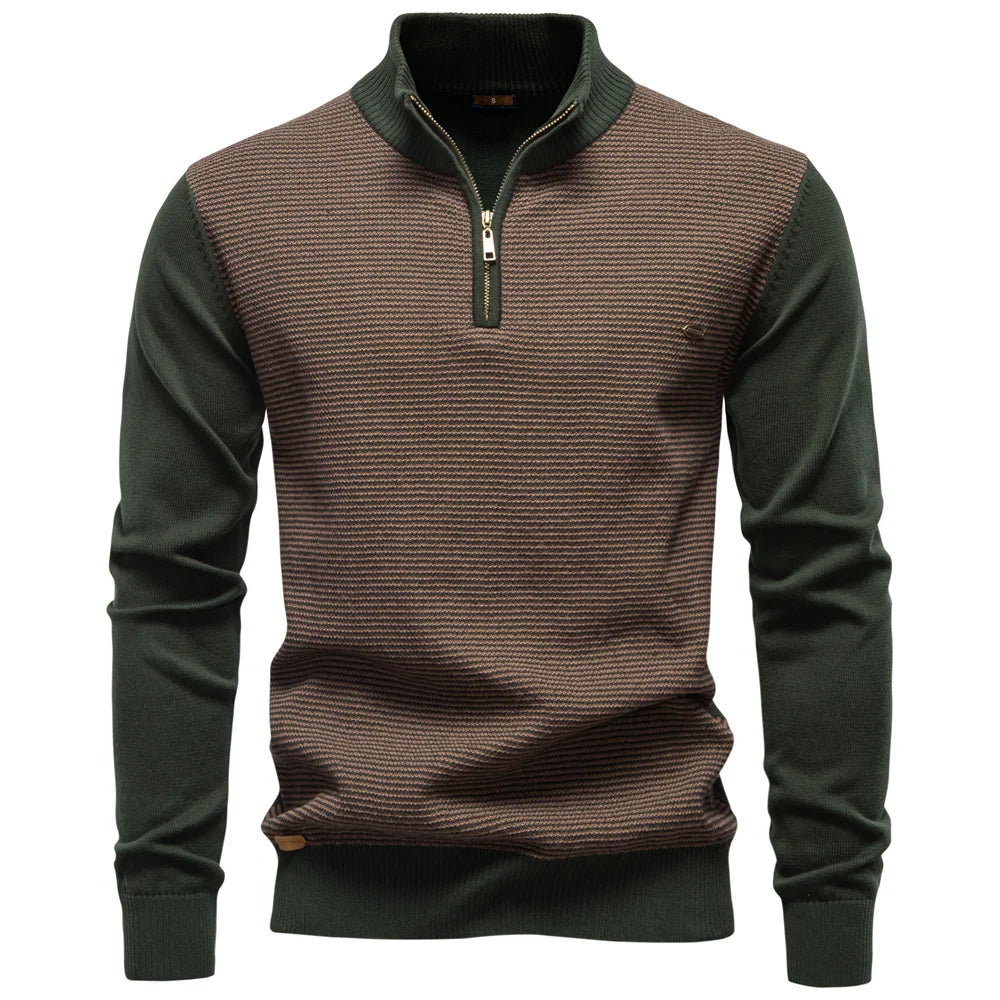 Men's Striped Cotton Turtleneck Sweater