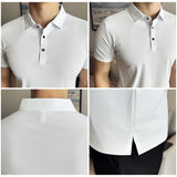 Men Ice Silk Polo Shirt Brown Top
