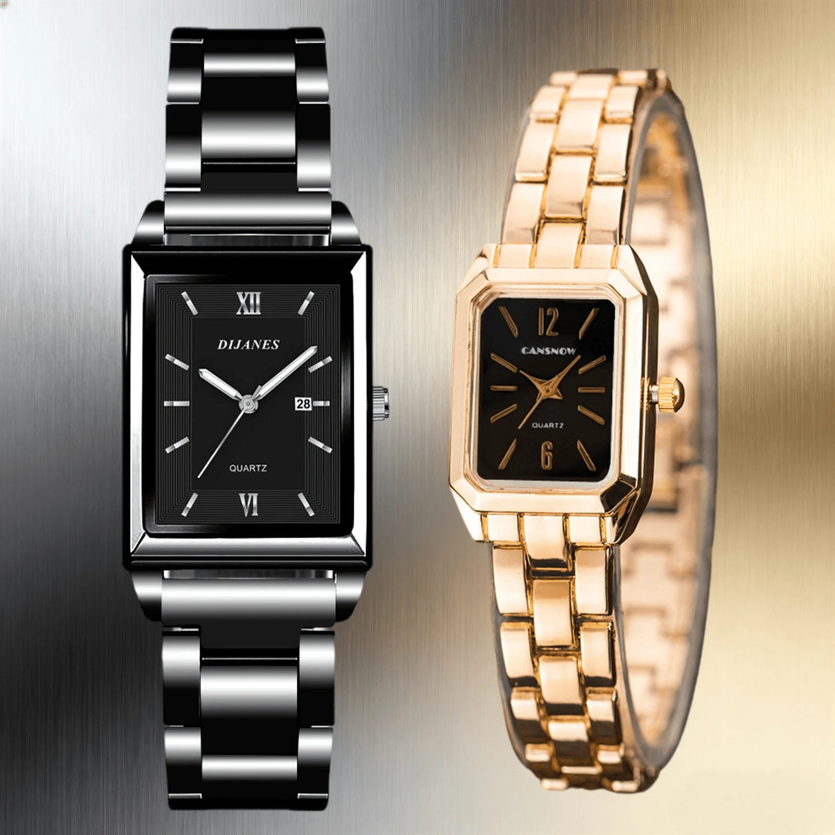 Luxury Square Gold Quartz Couple Watches