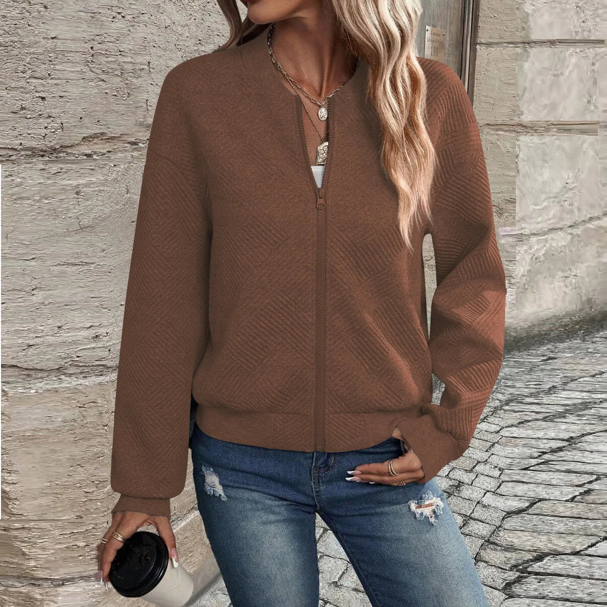Casual Zipper Baseball Collar Women's Jacket