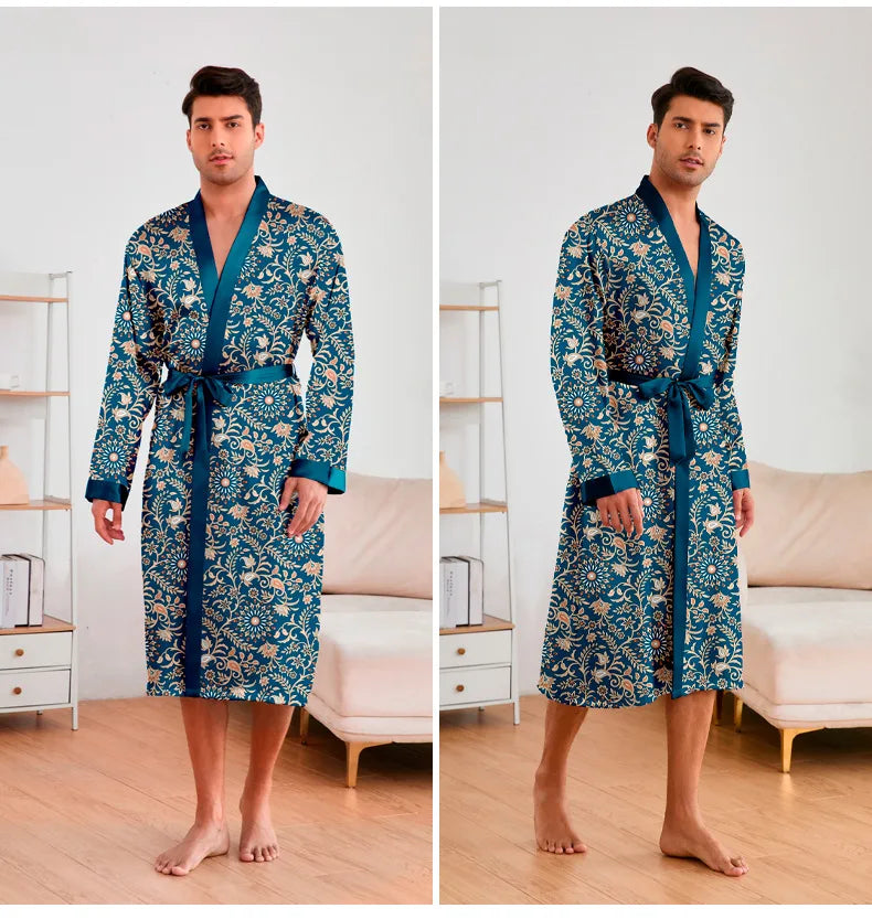 Men’s Leopard Satin Bathrobe Set