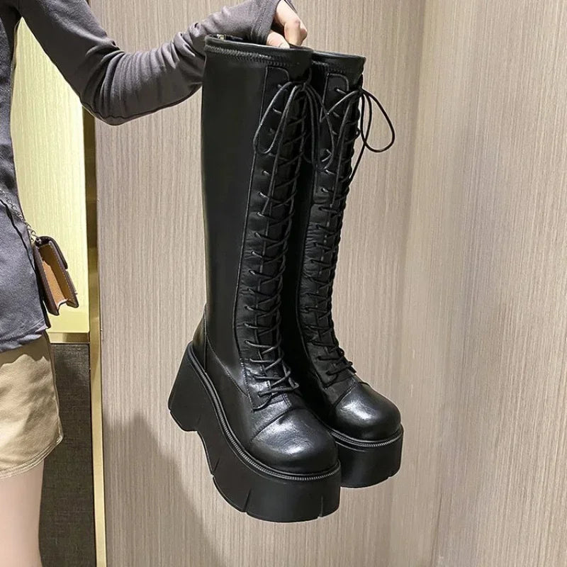 Women Mid Calf Boots Motorcycle Fuzzy Boots