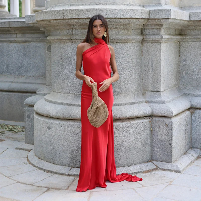 Luxe Satin Halter Evening Gown
