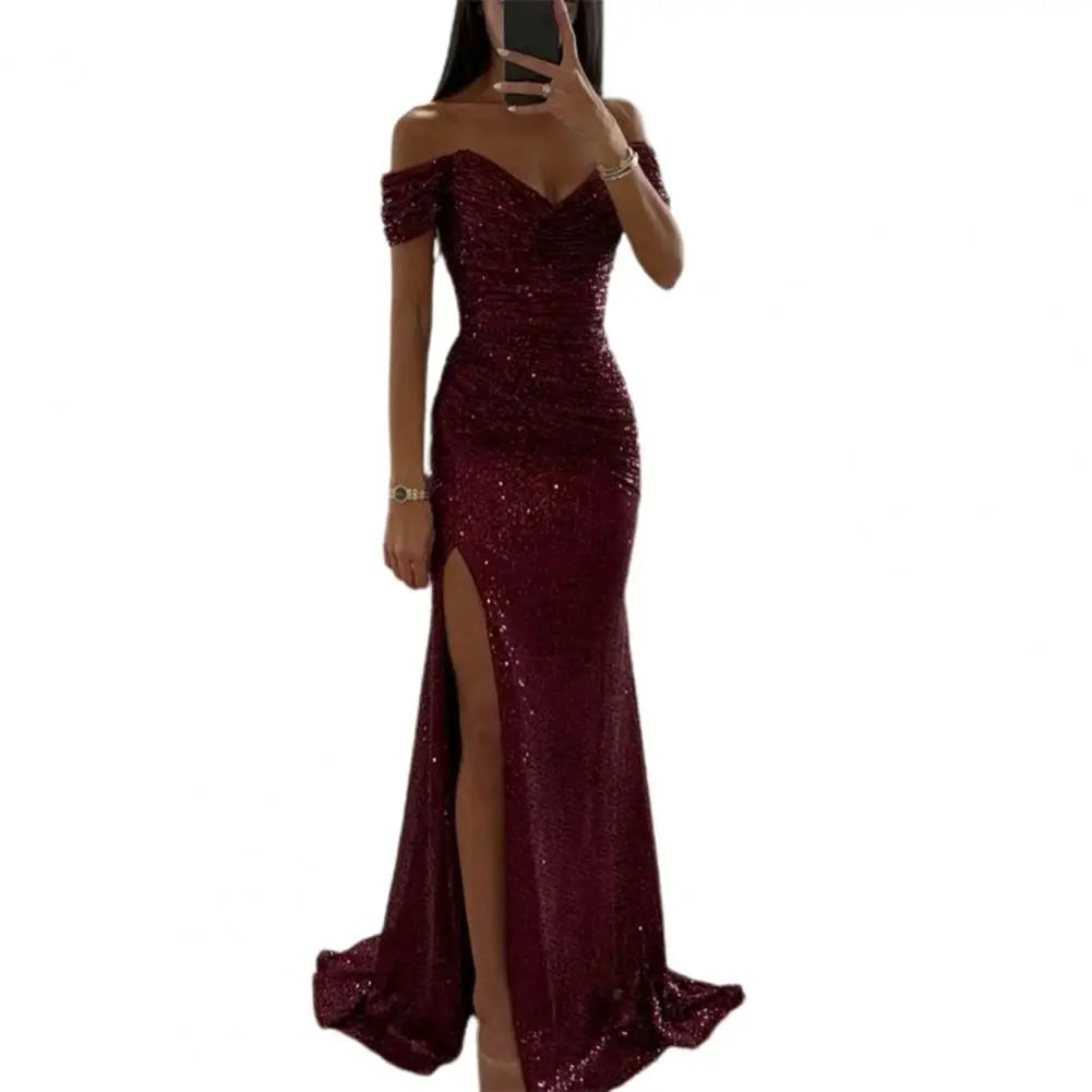 Women's Off Shoulder Sequin Maxi Dress