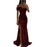 Women's Off Shoulder Sequin Maxi Dress