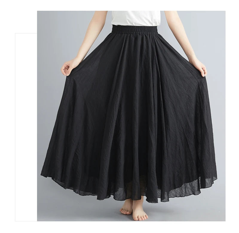 Women Cotton Linen Maxi Skirt