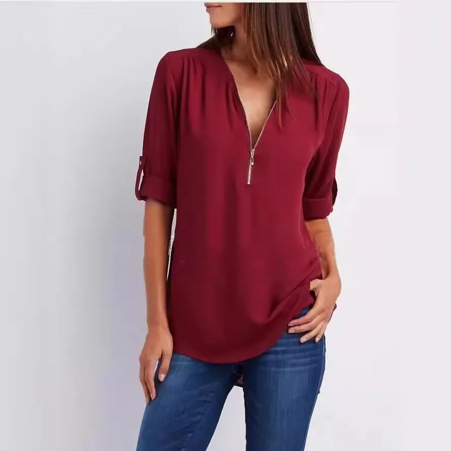Luna Deep V-Neck Chiffon Blouse