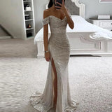 Women's Off Shoulder Sequin Maxi Dress