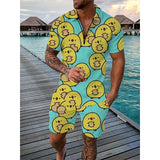 Men's 3D Print Polo & Shorts Set