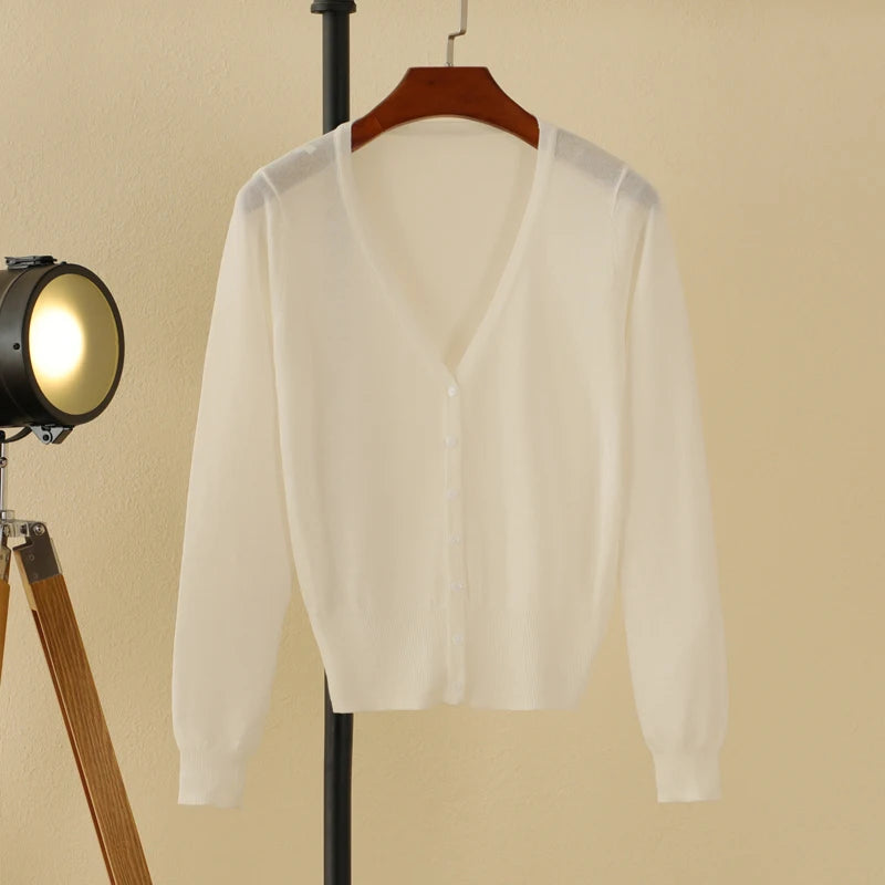 Korean V-Neck Cropped Cardigan Women's Sweater