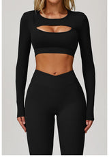 Women's Hollow Out Long Sleeve Yoga Shirt – Gym Workout Running Top