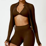 Women's Zip Long Sleeve Yoga Jacket – Gym Push-Up Sportswear Top