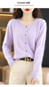 Women Mink Cashmere Knit Cardigan