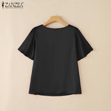 Women Satin Office Short Sleeve Blouse