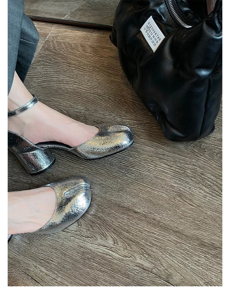 Women’s Leather Square Toe High Heel Pumps