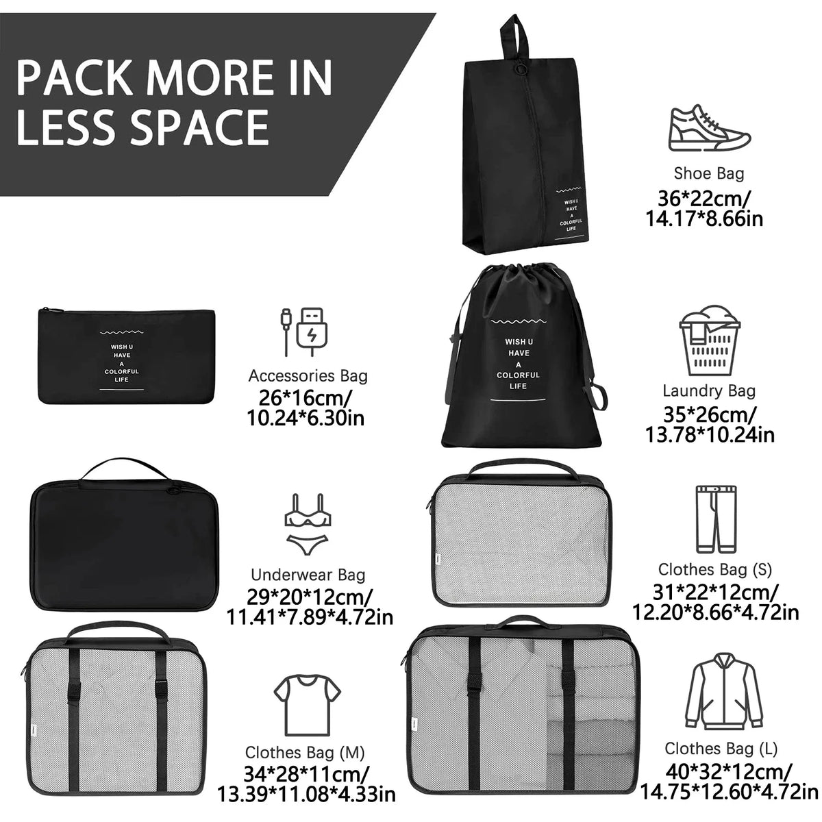 7-Piece Travel Packing Organizer Set – Folding Luggage Cubes