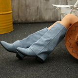 Women’s Knee High Cowboy Denim Boots 2025
