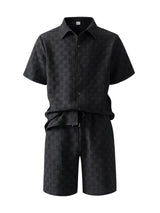 Men Jacquard Shirt Shorts Set