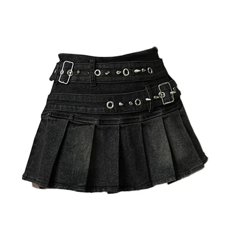 LaceFold™ – Pleated Denim Skirt with Shorts (American Spicy Girl)