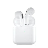 TWS semi-in-ear wireless headphones in charging case, featuring sleek design and noise-cancelling capabilities.